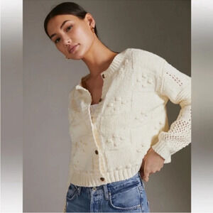 Anthropologie Pilcro Diana Cropped Cardigan Sweater Size XL In Ivory